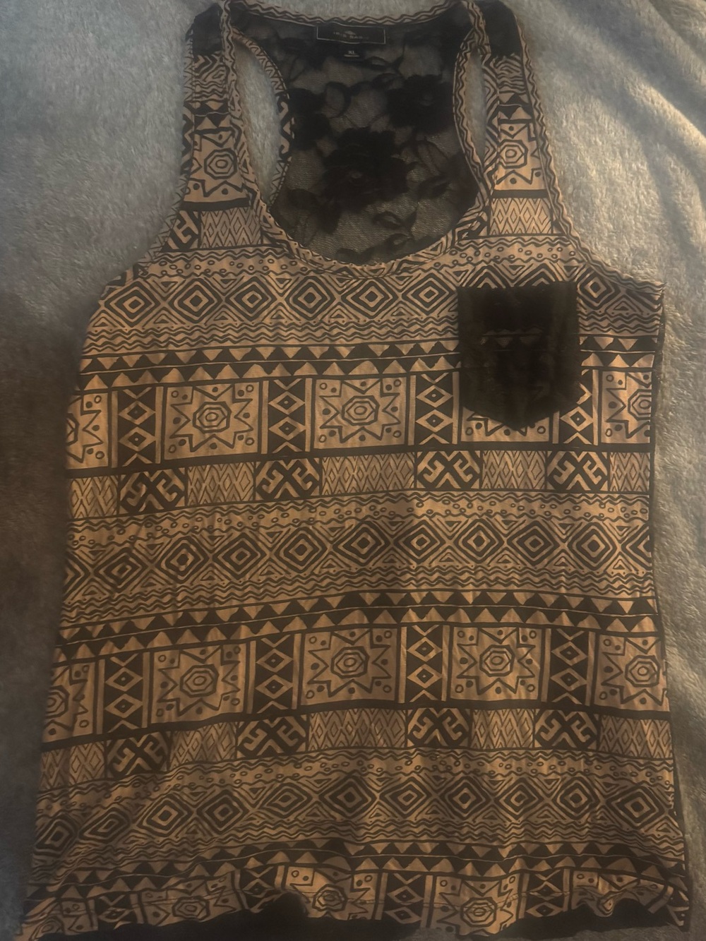Iris Basic Tribal Geometric Lace Back Tank Top Size XL